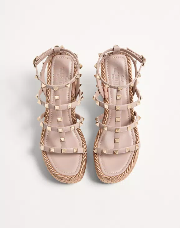 Valentino Rockstud Ankle Strap Wedge Sandal In Calfskin Leather 95 Mm - Image 5